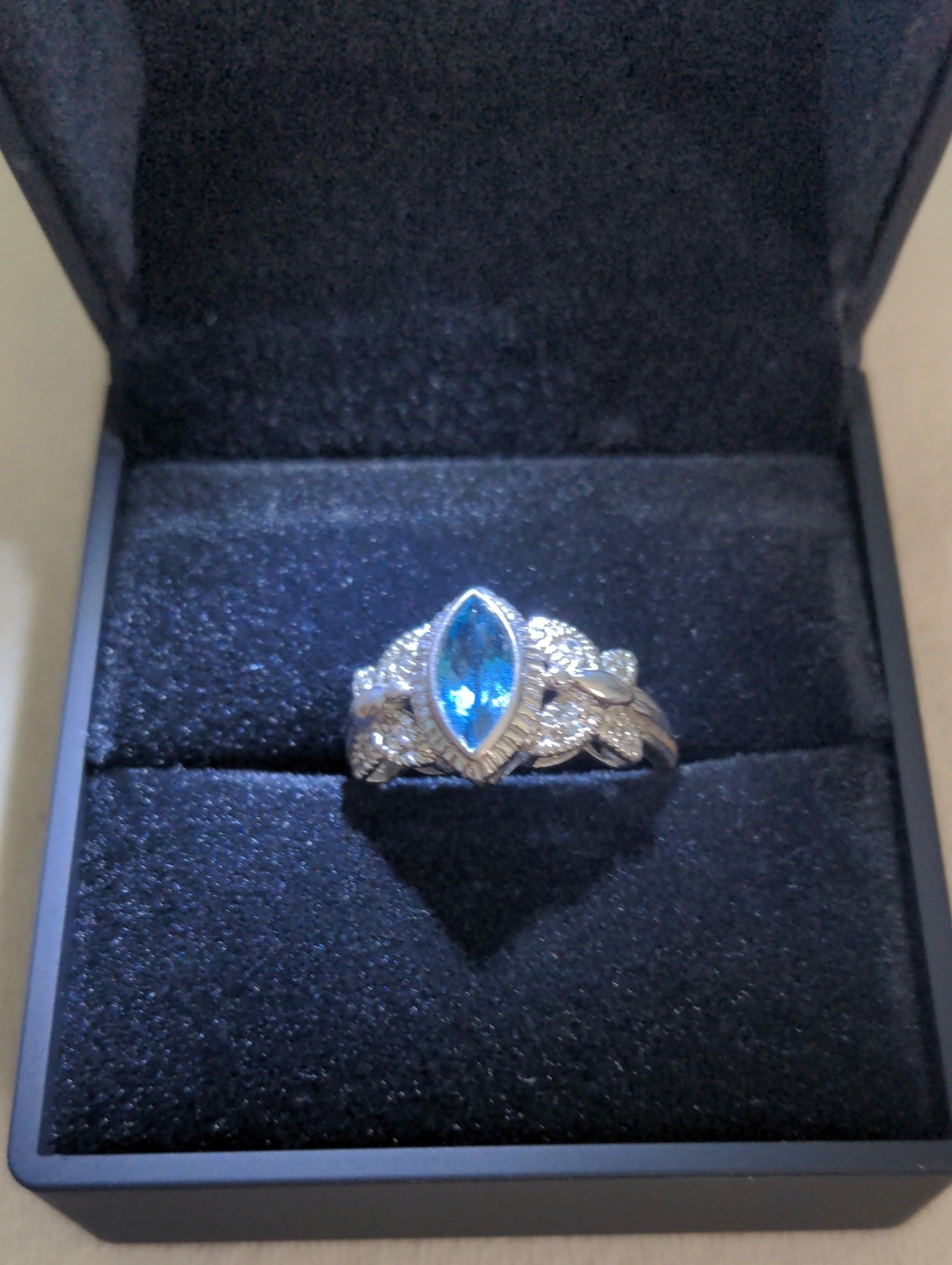 New London Blue Marquise Gemstone Sterling Silver Ring, sz 9 1/4
